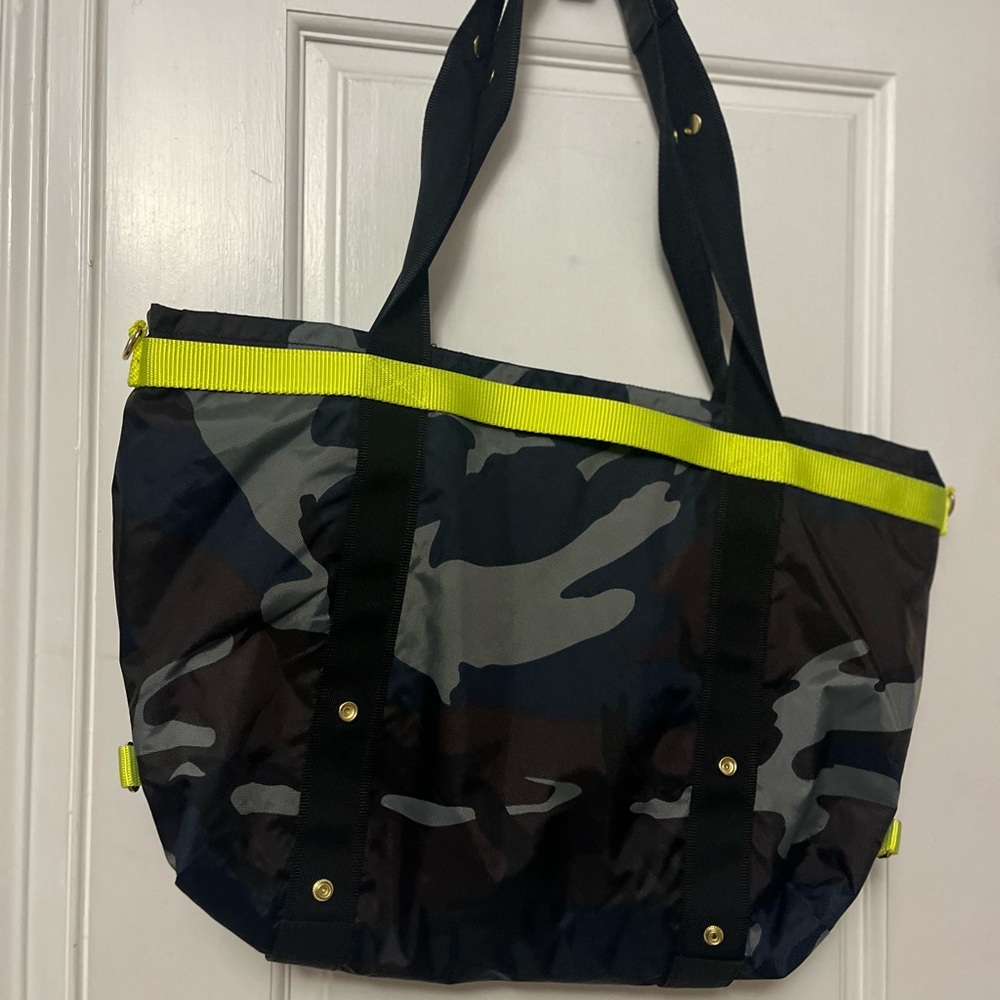 The ANDI Large solar camo Tote Bag with Neon Accents EUC